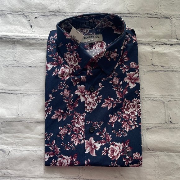 Express Men's Extra Slim Floral Button Down Shirt - Picture 1 of 10